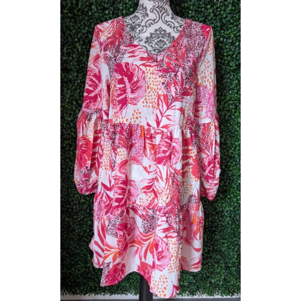 Women's Size Small Tunic Dress V Neck Casual Loose Flowy L / S Swing Dress, NEW - Picture 5 of 13